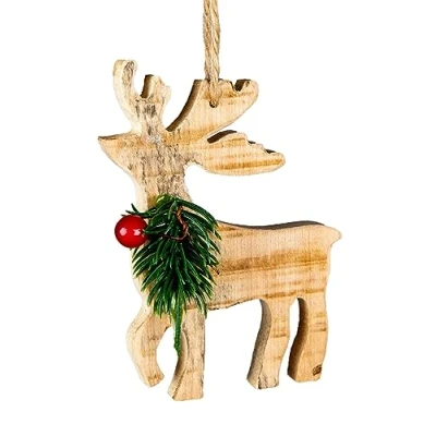 Image of SHATCHI Rustic Star, Reindeer, Heart Tree Decorations Christmas Wooden Festive Ornaments Hanging Xmas Pendants DIY Crafts Gifts, Wood