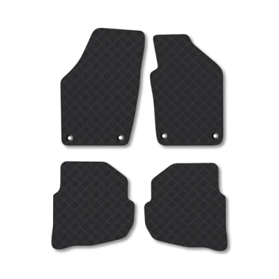 Image of Rubber Car Mats Compatible with VW Polo (2004 2009) Tailored Fit Floor Set Accessory Black Custom 4 Pieces Clips Anti Slip Backing, Heavy Duty &amp; Waterproof