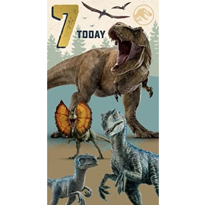 Image of Jurassic World 7th Birthday Card, Childrens Card For Celebration, Kids, Officially Licensed