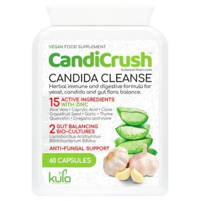 Image of CandiCrush Candida Cleanse Complex Herbal Thrush Tablets Natural Treatment for Women &amp; Men Aloe Vera, Caprylic Acid and 6 Million CFU Probiotics Yeast Infection 60 Vegan Capsules
