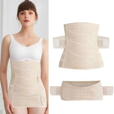 Image of ZFOEFO 2 in 1 Postpartum Belly Wrap C Section Recovery Belt Support Belly/Waist/Pelvis Girdle Corset after Birth Abdominal Binder Body Shaper for Women (Beige, M)