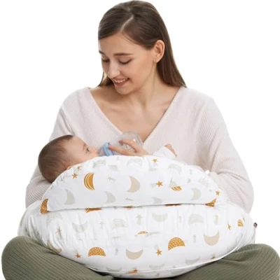 Image of momcozy Nursing Pillow With Breastfeeding Ergonomic Support &amp; Original Security Fence to Baby&#039; Safety Making Easy and Comfort for Mom Baby Removable Cotton Cover,Starry Sky