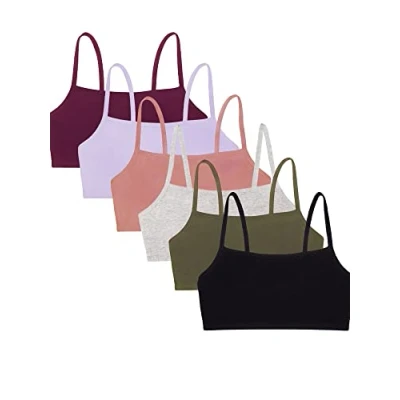 Image of Fruit of the Loom Women&#039;s Spaghetti Strap Cotton Pullover Sports Bra Value Pack, Opaque, Black/Heather Grey/Olive/Purple/Lilac/Dusk, 40 (Pack 6)