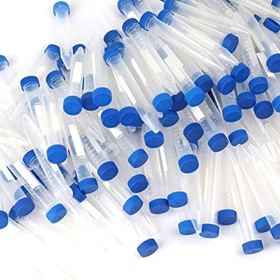 Image of 100pcs 15ml Plastic Centrifuge Tube ， Blue Screw Cap, Conical Bottom, Graduated Marks