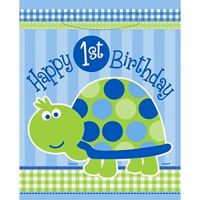 Image of Unique Party 40453 Blue Turtle 1st Birthday Bags, Pack of 8