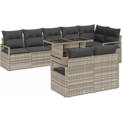 Image of vidaXL 9 Piece Garden Sofa Set with Cushions Light Grey Poly Rattan