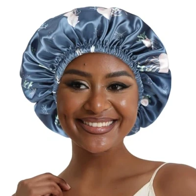 Image of Hat Hut Satin Bonnet Silk for Sleeping Hair Cap Curly Wrap Reversible (Ocean)
