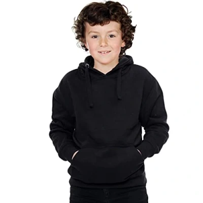 Image of Missmister Unisex BOYS GIRLS Hoodies for Plain Kids Fleece Pullover Hoodie Jumper Clothes Hooded Sweatshirt Casual School Wear Top (Black, 13 Years)