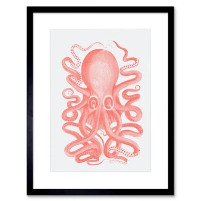 Image of Wee Blue Coo Living Coral Octopus Art Print Black Framed Poster Wall Decor 12x16 inch