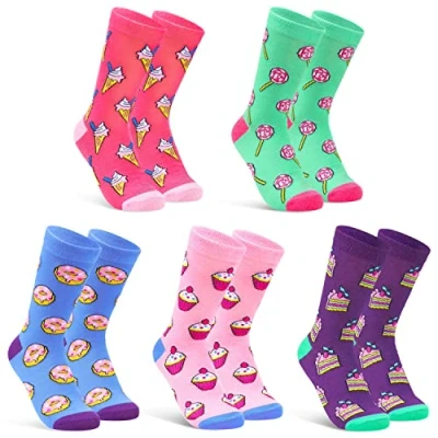 Image of CityComfort Womens Socks, Calf Length Colourful Funny Socks Soft Breathable Pack of 5 (Multi Treats)