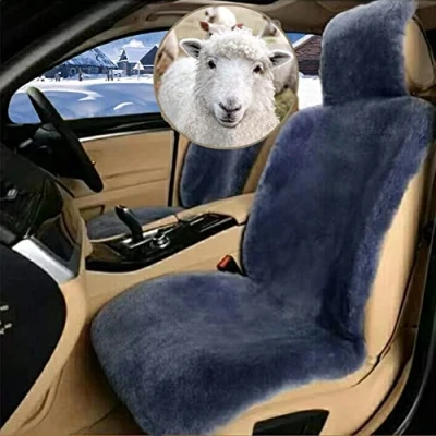Image of Altlue Real Genuine Sheepskin Car Seat Covers For Cars SUV Trucks Van Motorhome Front Seats Fluffy Authentic Universal (Blue Grey,1 Piece)