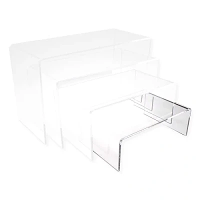 Image of EPOSGEAR Nesting Plinths Clear or Coloured Acrylic Plastic Retail Riser Tiered Counter Display Stands Perfect for Shops, Stalls, Ornaments, Models etc (Clear, Small Single)