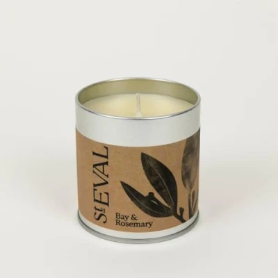 Image of St. Eval Bay &amp; Rosemary Scented Tin Candle Wax Refreshing Fragrance Blend of Cool Leaf and Herbal Made in Cornwall