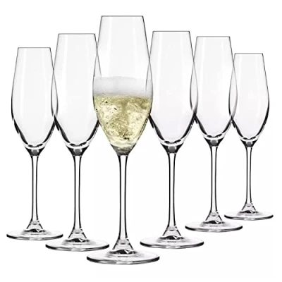 Image of KROSNO Splendour Champagne and Sparkling Wine Glasses Set of 6 210 ml Perfectly Clear Glass Lead Free Perfect for Home, Restaurants Parties Suitable a Dishwasher