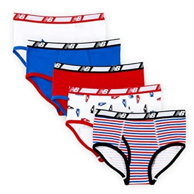 Image of New Balance Boy&#039;s Briefs, Cotton Underwear 5 Pack, Team Royal/Shoes Red/Team Red/Stripes/White, Medium