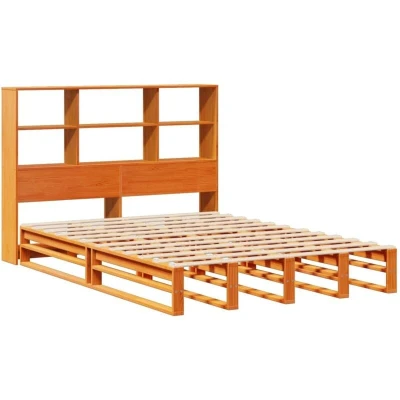 Image of vidaXL Bookcase Bed without Mattress Wax Brown 150x200 cm King Size Solid Wood