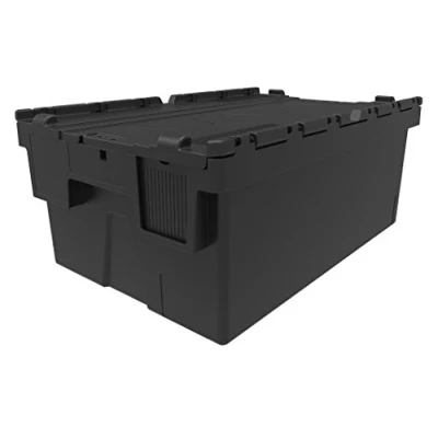 Image of New Black 44 Litre Plastic Storage Boxes Containers Crates Totes with Lids L 600 x W 400 H 250 mm Industrial Stackable/Nest Box (4)