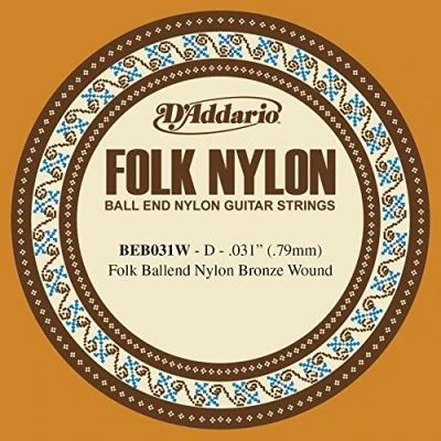 Image of D&#039;Addario BEB031W .031 Folk Single Nylon String with Ball End for Guitar Bronze Wound