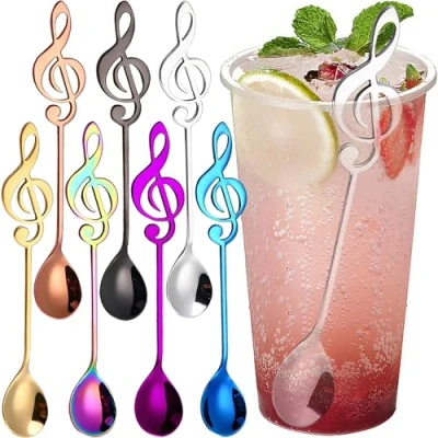 Image of MINGZE 7 pcs Stainless Steel Coffee Spoons, Cute Musical Spoons Set Teaspoons Rainbow Colored for Stirring Tea Dessert Drink Mixing Milkshake Soup Sugar Bistro Tableware