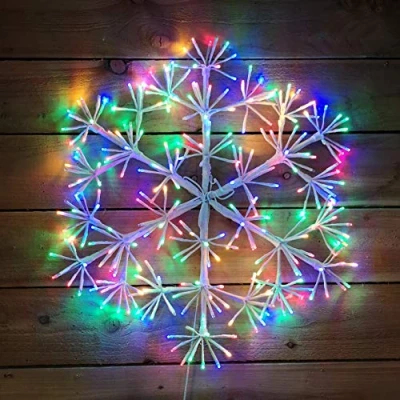 Image of Premier 60cm White Starburst Christmas Snowflake Multi Coloured twinkling lights.