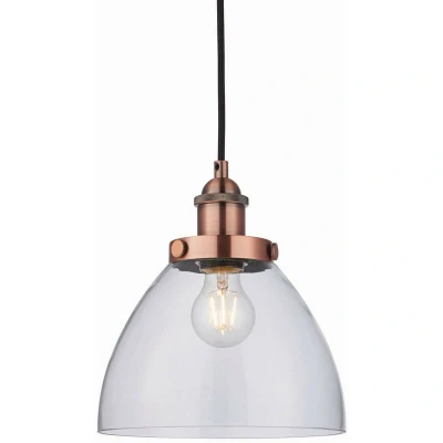 Image of Hansen 1 Light Pendant Glass, Aged Copper Plate, E27