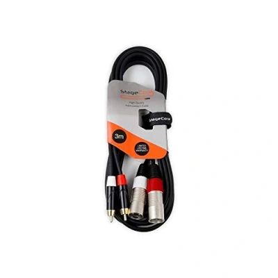 Image of StageCore 3m 2x Male XLR RCA Phono Professional Audio Signal Cable Lead