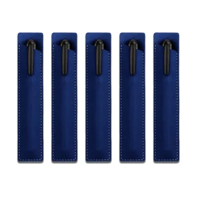 Image of WUMUZAI 5 Pack PU Leather Pen Sleeve Single, Small Fountain Pouch, Pocket Holder Carrying Case, Protective Cover Organizer for Ballpoint Stylus Touch Pencil (Blue)