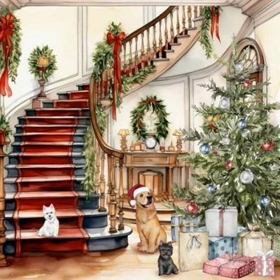 Image of Anniversary House Tiflair Festive Paws &amp; Pine Lunch Napkins 3 ply Pack of 20