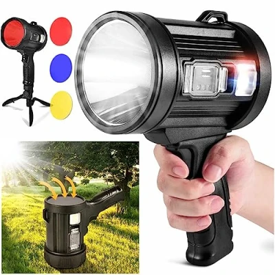 Image of Utry Super Bright Led Rechargeable Torch, 100000 Lumens Spotlight, Long Range Searchlight, Solar Powered Suitable for Outdoor Emergency, Camping, Fishing, Hunting