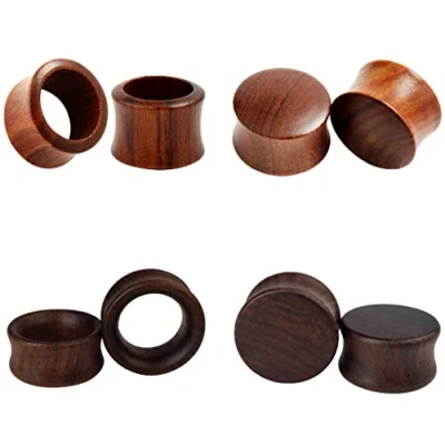 Image of TBOSEN Set of 4 Pairs Wood Gauges Ear Tunnels Double Flare Plugs Expander Body Piercing Jewelry