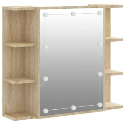 Image of vidaXL Mirror Cabinet with LED Toilet Washroom Bathroom Furniture Wall mounted Jewellery Storage Cosmetic Sonoma Oak