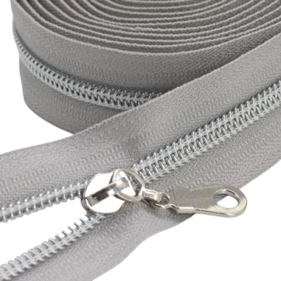 Image of YaHoGa Endless Zip Sold by The metre 9 m 6 mm Spiral with 25 Non Blocking Sliders Silver Grey