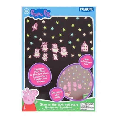 Image of Peppa Pig Glow in The Dark Wall Decals Officially Licensed Bedroom Decor, Includes Self Adhesive 200 Stars, 6 Characters, Rocket &amp; House, Accessories for Toddlers Room Paladone