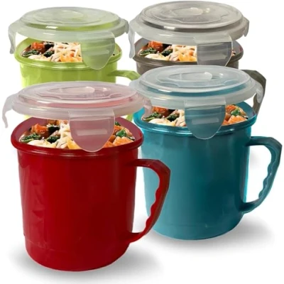 Image of SKYTE® Pack of 3 Soup Containers with Lids 700 ml Microwave Bowl Dishwasher Safe Cup Mugs Microwavable for Home &amp; Office Leak Proof
