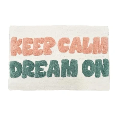 Image of Mooky Mats Keep Calm Dream On Bath Mat Non Slip 50 x 80cm Hand Made Tufted Slogan Bathroom Rug (Blush/Duckegg)