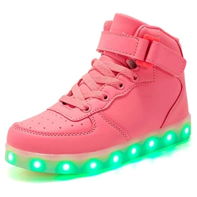 Image of Unisex Women Men LED Light up Shoes7 Colors Flashing Trainers High top USB Charging Sneakers for Boys and Girls,Kids Energy Lights (Pink, 11)