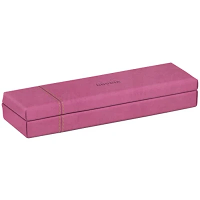 Image of RHODIA 194520C Fuchsia Pencil Case 21x5.5x3 cm Orange Saddle Stitching Faux Leather Exterior Home Office Collection Rhodiarama Organization &amp; Design Storage