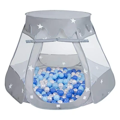 Image of Selonis Play Tent 105X90cm/300 Balls Castle House Pop Up Ballpit Plastic For Kids, Grey:Babyblue/Blue/Pearl