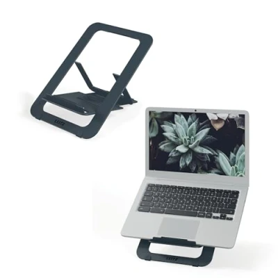 Image of Leitz Aluminium Ultra Flat Adjustable Laptop Stand, SlimLift Design, 5 Pre Set Height &amp; Angle Combinations, For 10&#039;&#039; 17&#039;&#039; Laptops/Tablets, Ergonomic Portable, Ergo Range, Dark Grey, 63460089