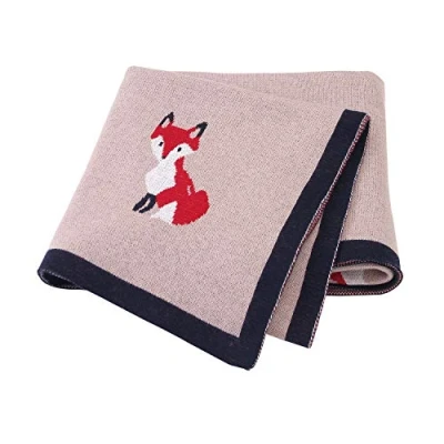 Image of DovFanny Baby Blanket 100% Cotton Cute Cartoon Fox Knit Soft Cozy Lightweight Warm for Newborn 80x100 cm Pink