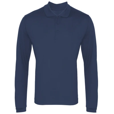 Image of Premier Mens Long Sleeve Coolchecker Pique Polo Shirt (Navy) Size X Large