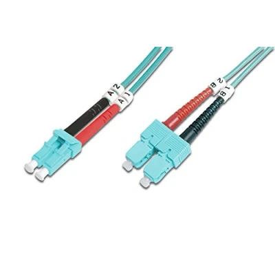 Image of DIGITUS DK 2532 10/3 Fibre Optic Cable OM3 10 m LC to SC Duplex 1/10/40/100 Gbit/s MM Multimode LAN Type: 50/125 µ Turquoise (Aqua)