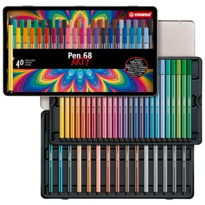 Image of Premium Fibre Tip Pen STABILO 68 ARTY Tin of 40 Assorted Colours