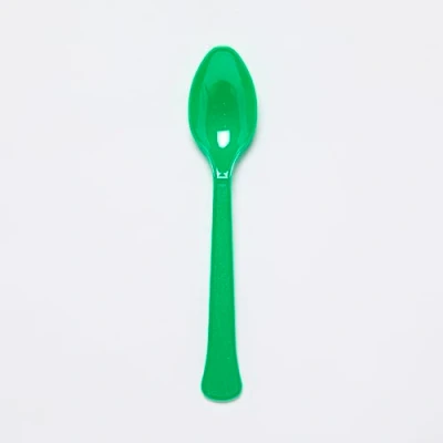 Image of Amscan 9915409 208 Green Eco Friendly Re usable Dishwasher Safe Plastic Party Spoons 24 Pack
