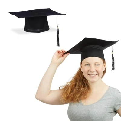 Image of Graduation Hat, Set of 2, Graduate Cap, with Tassel, for A levels, Bachelor&#039;s and Master&#039;s Degrees, Black Relaxdays
