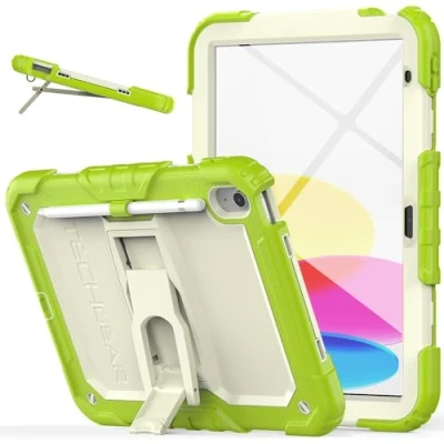 Image of ArmourSHIELD Case For Apple iPad 10th Generation 10.9&quot; / 10 2022 Full Body HEAVY DUTY Shockproof with Folding Stand, Screen Protector &amp; Pencil Holder, Kids Schools Work Case, Green