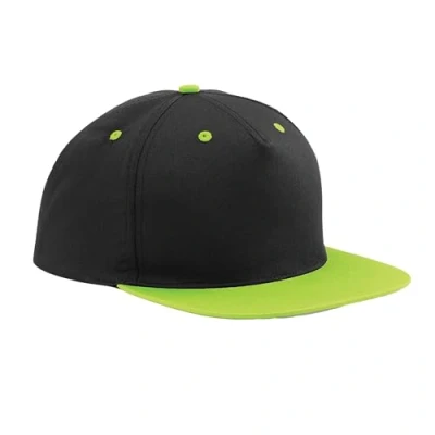 Image of Beechfield 5 Panel Contrast Snapback Elegant Design Black/Lime Green