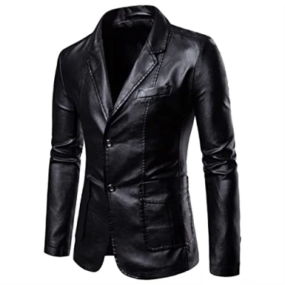 Image of Men&#039;S Leather Jacket，Autumn Blazer Jacket，Pu Coats Business Slim Fit Jacket Men Suit (Color : Black, Size 6XL)