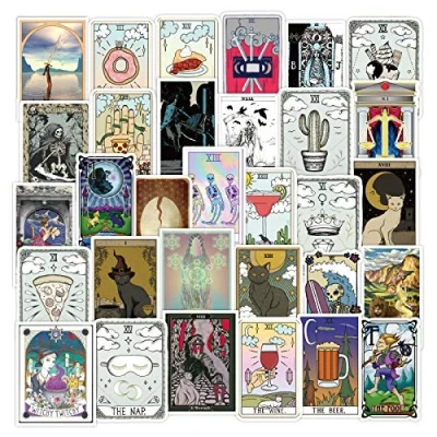Image of 50Pcs Tarot Stickers Laptop Car Scrapbook Phone Skateboard Future Love Fortune Astrology Divination Vinyl Waterproof Aesthetic Personalised for Teens Boys Girls Adults Children