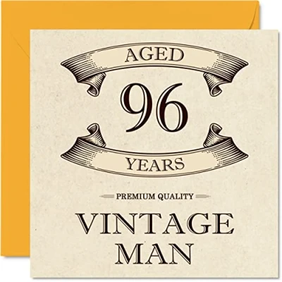 Image of Vintage 96th Birthday Cards for Men Aged 96 Years Fun Card Grandpa Dad Husband Uncle Brother Grandad, 145mm x Greeting Cards,